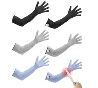 sourcing map Cut Resistant Sleeves with Gloves, 60cm Arm Protection Sleeve HPPE Farmer Gardening Sleeves for Work Kitchen, Welding, Farming, Black-Gray-Blue, Pair of 3
