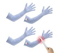 sourcing map Cut Resistant Sleeves with Gloves, 60cm Arm Protection Sleeve HPPE Farmer Gardening Sleeves for Work Kitchen, Welding, Farming, Blue, Pair of 2