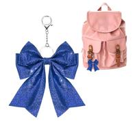 sourcing map Cute Cheer Bow Keychain for Women, 6.7"x4.9" Blue PU Leather Bow Cheerleader Gifts Key Chains for Cheerleading Sports Bag & Purse Keyring