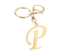 sourcing map Cute Gold Initial Letter Keychain, Stainless Steel Letter P Keychains Alphabet A-Z Key Rings for Women Handbag Purse Bag Charm Personalized Gift