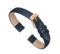 sourcing map Dark Blue Genuine Leather Band 10mm Width, Flat Thin Elegant Leather Watch Strap Rose Gold Buckle for Men and Women