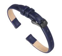 sourcing map Dark Blue Genuine Leather Band 20mm Width, Flat Thin Elegant Leather Watch Strap Black Buckle for Men and Women