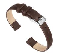 sourcing map Dark Brown Genuine Leather Band 10mm Width, Flat Thin Elegant Leather Watch Strap Silver Buckle for Men and Women