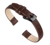 sourcing map Dark Brown Genuine Leather Band 14mm Width, Flat Thin Elegant Leather Watch Strap Black Buckle for Men and Women