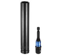 sourcing map Deep 6-Point Impact Socket 1/2" Drive 17mm Metric Socket 6" Length with 1/4" Hex Shank Adapter, CR-V Steel Socket Adapter Accessory Tool Set Kit for Hex Bolts Nuts