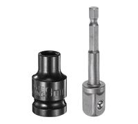 sourcing map Deep 6-Point Impact Socket 1/2" Drive 9mm Metric Socket 1.5" Length with 1/4" Hex Shank Adapter, CR-V Steel Socket Adapter Accessory Tool Set Kit for Hex Bolts Nuts
