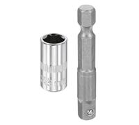 sourcing map Deep 6-Point Impact Socket 1/4" Drive 9mm Metric Socket 1" Length with 1/4" Hex Shank Adapter, CR-V Steel Socket Adapter Accessory Tool Set Kit for Hex Bolts Nuts