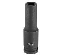 sourcing map Deep Impact Socket 3/8" Square Drive by 8mm Metric 6 Point Socket 65mm (2.56") Long CR-MO Steel Industrial Grade Flip Socket for Home Auto Hex Nuts Bolts Repair, Black