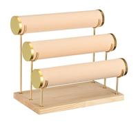 sourcing map Detachable Bracelet Holder Watch Stand, 3 Tier Wooden Elegant Gilt-edging Bracelet Display Stand - Velvet Watch Tower Yellow