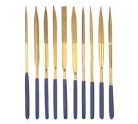 sourcing map Diamond Needle Files Set, 4mm x 160mm Titanium Coated Flat Half Round Triangle Round Square Oval Files Hand Tool with TPU Handle 10pcs