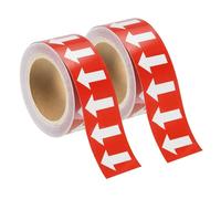 sourcing map Directional Pipe Flow Arrow Adhesive Tape Pipeline Arrow Stickers 2 Inch x 65 Ft Pipe Identification Marking Labels for Pipe Flow Markers, White on Red Pack of 2