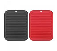 sourcing map Dish Drying Mat Set, 2 Pcs 12" x 9" Silicone Reusable Drain Pad Heat Resistant Suitable for Kitchen Counter, Fridge, Drawer - Red Black