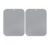 sourcing map Dish Drying Mat Set, 2 Pcs 12" x 9" Silicone Sink Drain Pad Heat Resistant Suitable for Kitchen Counter, Fridge, Drawer - Gray