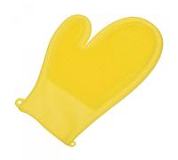 sourcing map Dishwashing Gloves with Scrubber Silicone Cleaning Gloves Double Sided Brush for Washing Kitchen Bathroom, Yellow