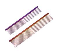 sourcing map Dog Cat Comb, Pet Combs Stainless Steel Teeth with Rounded Ends for Knots Mats Loose Hair Removal, 6.5/7.5IN (Purple Plated, 2 Pack), Grooming Tool Intended for Long Curly Hair Pet