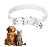 sourcing map Dog Collar with Bell, Pu Leather Cat Collars Pet Basic Soft Padded Adjustable Buckle, 10" (White, 1 Pcs), Intended for Teacup/Little Dog/Kitten Cats/Small Animals