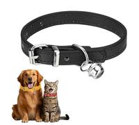 sourcing map Dog Collar with Bell, Pu Leather Cat Collars Pet Basic Soft Padded Adjustable Buckle, 10" (Black, 1 Pcs), Intended for Teacup/Little Dog/Kitten Cats/Small Animals