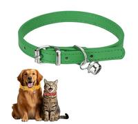 sourcing map Dog Collar with Bell, Pu Leather Cat Collars Pet Basic Soft Padded Adjustable Buckle, 12" (Green, 1 Pcs), Intended for Teacup/Little Dog/Kitten Cats/Small Animals
