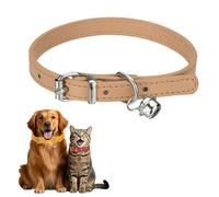 sourcing map Dog Collar with Bell, Pu Leather Cat Collars Pet Basic Soft Padded Adjustable Buckle, 12" (Khaki, 1 Pcs), Intended for Teacup/Little Dog/Kitten Cats/Small Animals