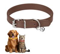 sourcing map Dog Collar with Bell, Pu Leather Cat Collars Pet Basic Soft Padded Adjustable Buckle, 14.5" (Brown, 1 Pcs), Intended for Teacup/Little Dog/Kitten Cats/Small Animals