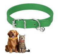 sourcing map Dog Collar with Bell, Pu Leather Cat Collars Pet Basic Soft Padded Adjustable Buckle, 14.5" (Green, 1 Pcs), Intended for Teacup/Little Dog/Kitten Cats/Small Animals