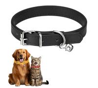 sourcing map Dog Collar with Bell, Pu Leather Cat Collars Pet Basic Soft Padded Adjustable Buckle, 14.5" (Black, 1 Pcs), Intended for Teacup/Little Dog/Kitten Cats/Small Animals