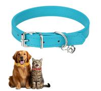 sourcing map Dog Collar with Bell, Pu Leather Cat Collars Pet Basic Soft Padded Adjustable Buckle, 14.5" (Bright Blue, 1 Pcs), Intended for Teacup/Little Dog/Kitten Cats/Small Animals