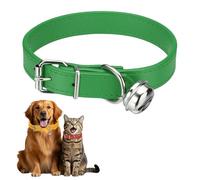 sourcing map Dog Collar with Bell, Pu Leather Cat Collars Pet Basic Soft Padded Adjustable Buckle, 16" (Green, 1 Pcs), Intended for Teacup/Little Dog/Kitten Cats/Small Animals