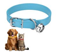 sourcing map Dog Collar with Bell, Pu Leather Cat Collars Pet Basic Soft Padded Adjustable Buckle, 16" (Blue, 1 Pcs), Intended for Teacup/Little Dog/Kitten Cats/Small Animals