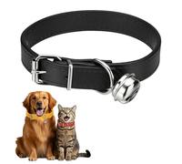 sourcing map Dog Collar with Bell, Pu Leather Cat Collars Pet Basic Soft Padded Adjustable Buckle, 16" (Black, 1 Pcs), Intended for Teacup/Little Dog/Kitten Cats/Small Animals