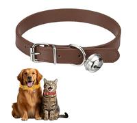 sourcing map Dog Collar with Bell, Pu Leather Cat Collars Pet Basic Soft Padded Adjustable Buckle, 20" (Brown, 1 Pcs), Intended for Teacup/Little Dog/Kitten Cats/Small Animals