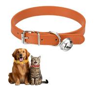 sourcing map Dog Collar with Bell, Pu Leather Cat Collars Pet Basic Soft Padded Adjustable Buckle, 20" (Orange, 1 Pcs), Intended for Teacup/Little Dog/Kitten Cats/Small Animals