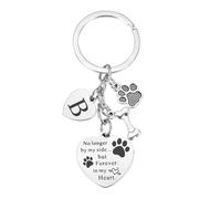 sourcing map Dog Memorial Gifts Personalized Pet Memorial Keychain for Loss of Dog Handmade Engraved Letter B with Paw Bone Heart Charm Lovers, Family Sympathy Gift