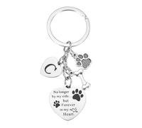 sourcing map Dog Memorial Gifts Personalized Pet Memorial Keychain for Loss of Dog Handmade Engraved Letter C with Paw Bone Heart Charm Lovers, Family Sympathy Gift