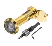 sourcing map Door Peephole, Door Viewer Peephole with 16mm/0.63'' Drill Bit Kit Fit 1-2/5'' to 2-2/5'' Front Door 200 Degree Wide Angle Peepholes Reverse Privacy Covers, Gold