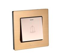 sourcing map Doorbell Push Button Switch Wall Mounted Resettable Square Gold Tone Button AC 250V 16A Stainless Steel Panel 86mmx86mm