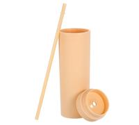 sourcing map Double Wall Tumbler with Straw and Lid, 16 OZ Acrylic Straight Bulk Insulated Reusable Clear Cold Cup Iced Coffee Cup for Parties Birthdays and Daily, Matte Light Orange