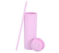 sourcing map Double Wall Tumbler with Straw and Lid, 16 OZ Acrylic Straight Bulk Insulated Reusable Clear Cold Cup Iced Coffee Cup for Parties Birthdays and Daily, Matte Pink