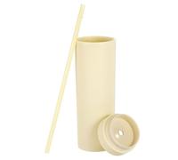 sourcing map Double Wall Tumbler with Straw and Lid, 16 OZ Acrylic Straight Bulk Insulated Reusable Clear Cold Cup Iced Coffee Cup for Parties Birthdays and Daily, Matte Cream Color