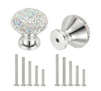 sourcing map Drawer Knobs,2Pcs 1.1 Inch (28mm) Diameter Bling Diamond Decoration Cabinet Knob, Round Rhinestones Pull Handle with Screws for Home, Office, Kitchen (White Base + AB Diamond)