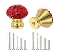 sourcing map Drawer Knobs,2Pcs 1.1 Inch (28mm) Diameter Bling Diamond Decoration Cabinet Knob, Round Rhinestones Pull Handle with Screws for Home, Office, Kitchen (Gold Base + Red Diamonds)