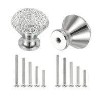 sourcing map Drawer Knobs, 2Pcs 1.1 Inch (28mm) Diameter Bling Diamond Decoration Cabinet Knob, Round Rhinestones Pull Handle with Screws for Home, Office, Kitchen (White Base + White Diamond)