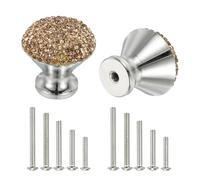 sourcing map Drawer Knobs,2Pcs 1.1 Inch(28mm) Diameter Bling Diamond Decoration Cabinet Knob, Round Rhinestones Pull Handle with Screws for Home, Office (White Base + Crystal Yellow Diamond)