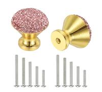 sourcing map Drawer Knobs,2Pcs 1.1 Inch (28mm) Diameter Bling Diamond Decoration Cabinet Knob, Round Rhinestones Pull Handle with Screws for Home, Office, Kitchen (Gold Base + Pink Diamond)
