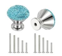 sourcing map Drawer Knobs,2Pcs 1.1 Inch (28mm) Diameter Bling Diamond Decoration Cabinet Knob, Round Rhinestones Pull Handle with Screws for Home, Office, Kitchen(White Base + Lake Blue Diamond)