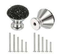 sourcing map Drawer Knobs,2Pcs 1.1 Inch (28mm) Diameter Bling Diamond Decoration Cabinet Knob, Round Rhinestones Pull Handle with Screws for Home, Office, Kitchen (White Base + Black Diamonds)