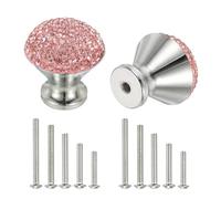 sourcing map Drawer Knobs,2Pcs 1.1 Inch (28mm) Diameter Bling Diamond Decoration Cabinet Knob, Round Rhinestones Pull Handle with Screws for Home, Office, Kitchen (White Base + Pink Diamond)