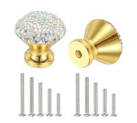 sourcing map Drawer Knobs,2Pcs 1.1 Inch (28mm) Diameter Bling Diamond Decoration Cabinet Knob, Round Rhinestones Pull Handle with Screws for Home, Office, Kitchen (Gold Base + AB Diamond)