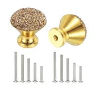 sourcing map Drawer Knobs,2Pcs 1.1 Inch (28mm) Diameter Bling Diamond Decoration Cabinet Knob, Round Rhinestones Pull Handle with Screws for Home, Office (Gold Base + Crystal Yellow Diamond)