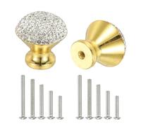 sourcing map Drawer Knobs,2Pcs 1.1 Inch (28mm) Diameter Bling Diamond Decoration Cabinet Knob, Round Rhinestones Pull Handle with Screws for Home, Office, Kitchen (Gold Base + White Diamond)